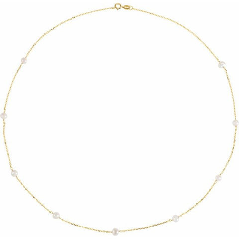 14K Yellow Cultured White Freshwater Pearl Necklace